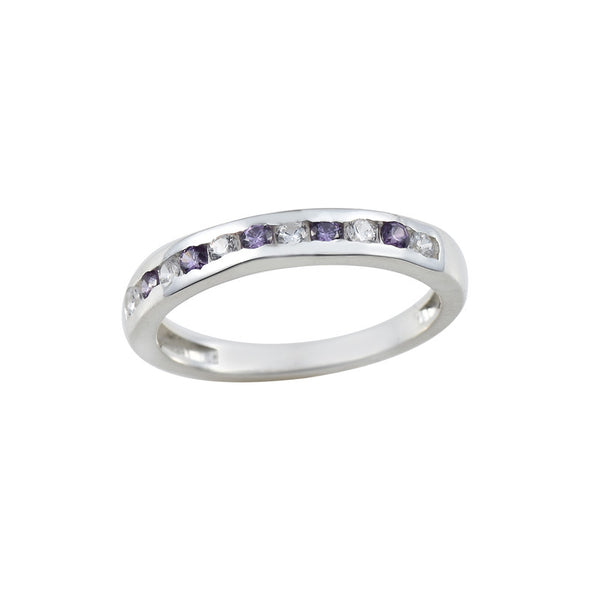 2x2MM Round Amethyst & White CZ Stones 925 Sterling Silver Eternity Band Ring