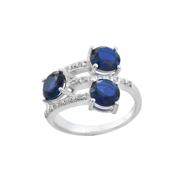 925 Sterling Silver 7x7MM Round Lab-Created Blue Sapphire Three-Stone Ring