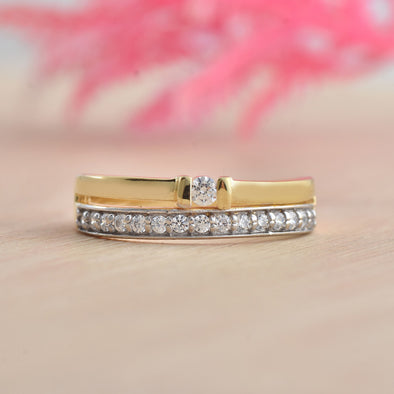 2.50x2.50MM Round White Topaz with CZ Accents 925 Sterling Silver Yellow Plated Ring