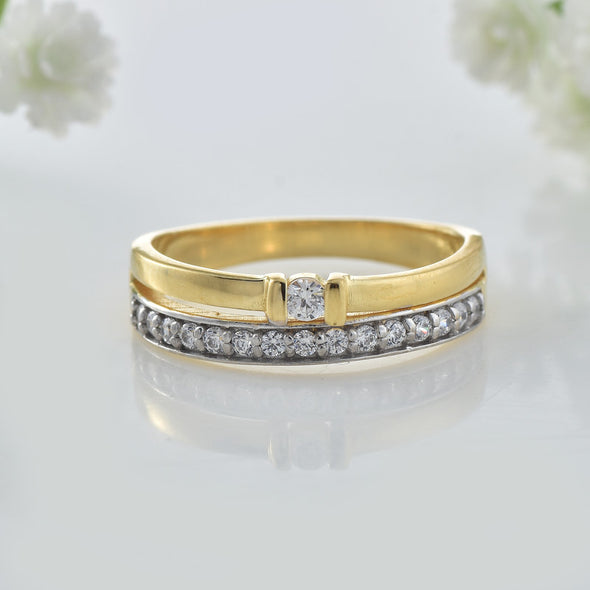 2.50x2.50MM Round White Topaz with CZ Accents 925 Sterling Silver Yellow Plated Ring