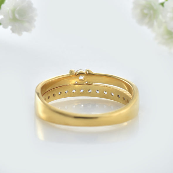 2.50x2.50MM Round White Topaz with CZ Accents 925 Sterling Silver Yellow Plated Ring