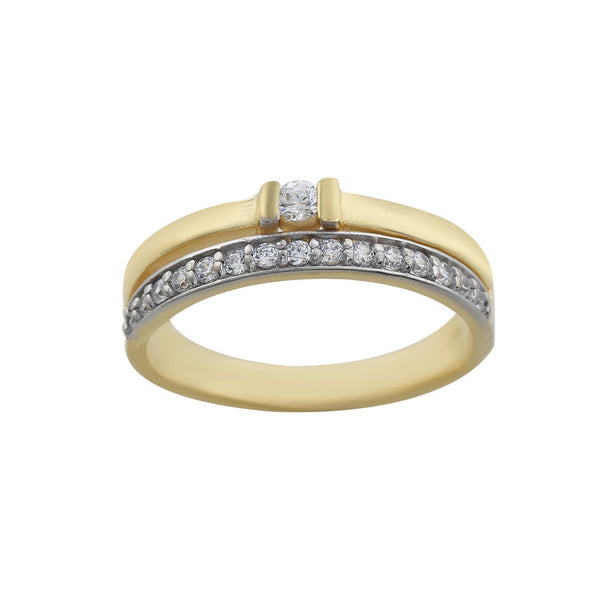 2.50x2.50MM Round White Topaz with CZ Accents 925 Sterling Silver Yellow Plated Ring