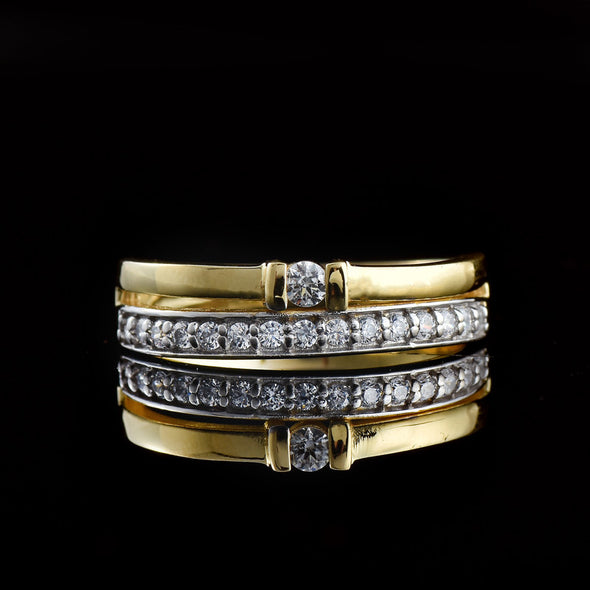 2.50x2.50MM Round White Topaz with CZ Accents 925 Sterling Silver Yellow Plated Ring