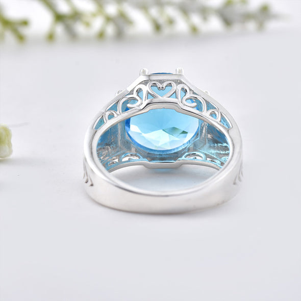 12x12MM Round Swiss Blue Topaz 925 Sterling Silver Filigree Ring