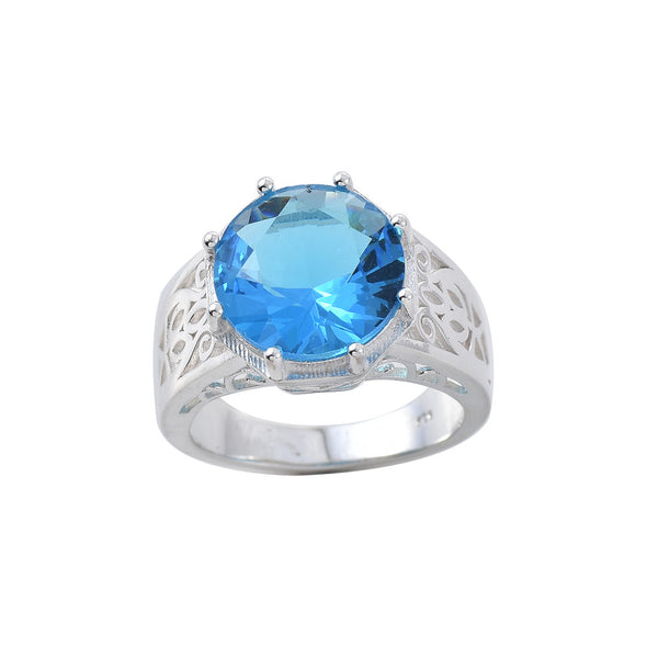 12x12MM Round Swiss Blue Topaz 925 Sterling Silver Filigree Ring