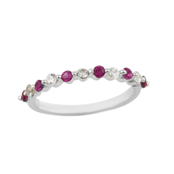 925 Sterling Silver 2x2MM Round Ruby & White Topaz Eternity Band Ring