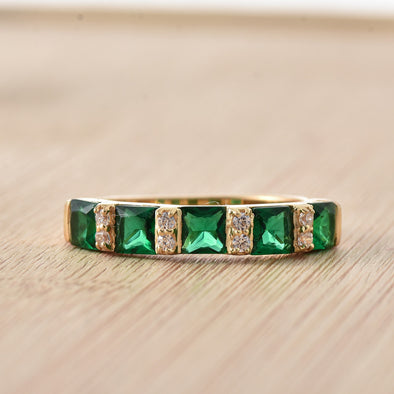 925 Sterling Silver Gold-Plated 4x4MM Square Cut Emerald & White Topaz Ring