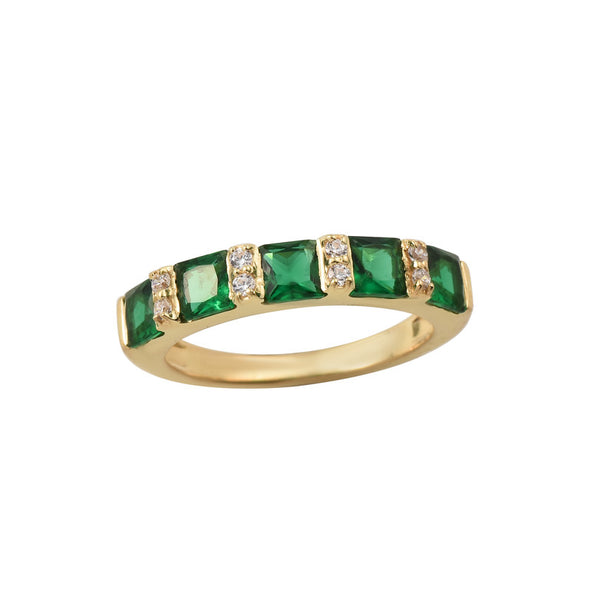 925 Sterling Silver Gold-Plated 4x4MM Square Cut Emerald & White Topaz Ring
