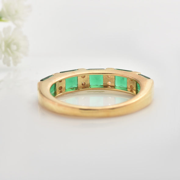 925 Sterling Silver Gold-Plated 4x4MM Square Cut Emerald & White Topaz Ring
