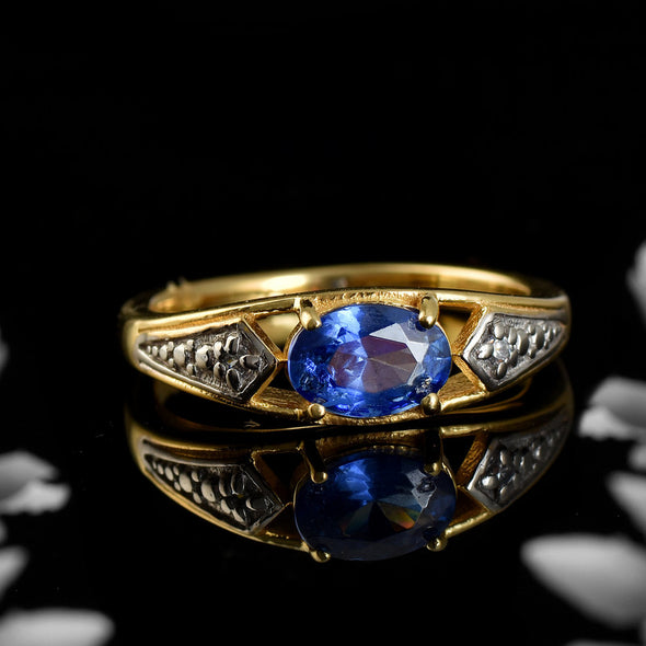 925 Sterling Silver 7x5MM Oval Tanzanite Ring with White Topaz Accents Ring