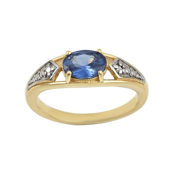 925 Sterling Silver 7x5MM Oval Tanzanite Ring with White Topaz Accents Ring