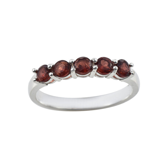 925 Sterling Silver 4x4MM Round Garnet Five Stone Eternity Band Ring