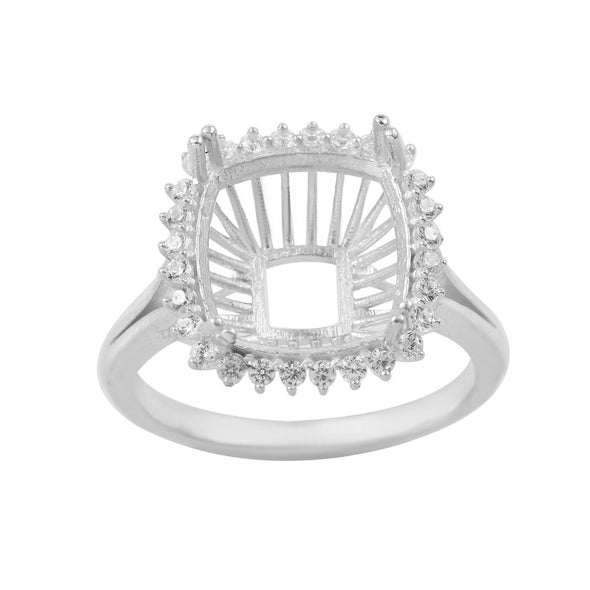 925 Sterling Silver 12x12MM Cushion Semi-Mount Ring with CZ Halo