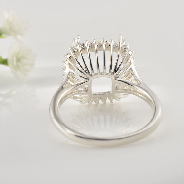 925 Sterling Silver 12x12MM Cushion Semi-Mount Ring with CZ Halo