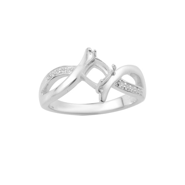 925 Sterling Silver 5x5MM Cushion Semi-Mount Ring with Twisted Band & CZ Accents