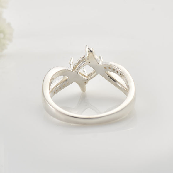 925 Sterling Silver 5x5MM Cushion Semi-Mount Ring with Twisted Band & CZ Accents