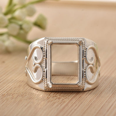 925 Sterling Silver Vintage Style 14x10MM Octagon Semi-Mount Ring