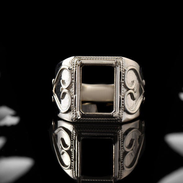 925 Sterling Silver Vintage Style 14x10MM Octagon Semi-Mount Ring