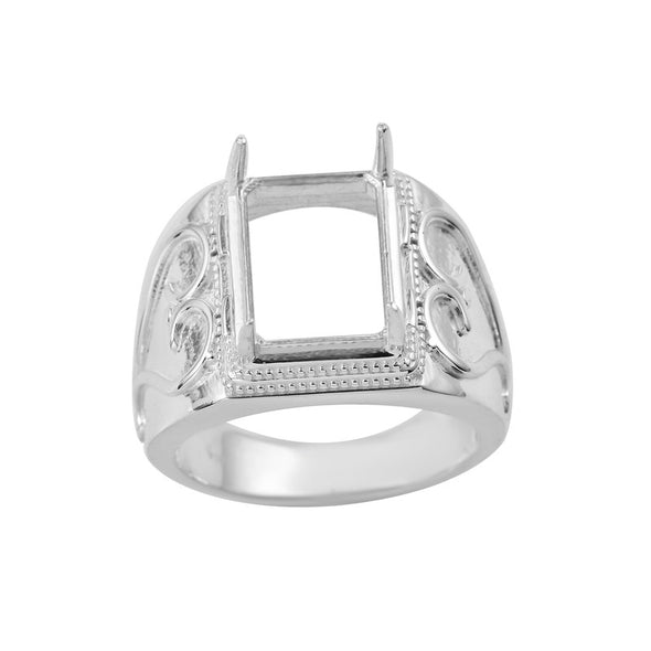 925 Sterling Silver Vintage Style 14x10MM Octagon Semi-Mount Ring