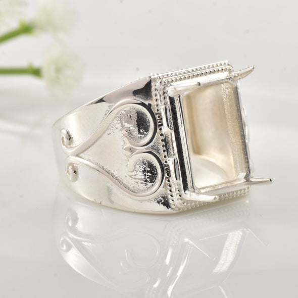 925 Sterling Silver Vintage Style 14x10MM Octagon Semi-Mount Ring
