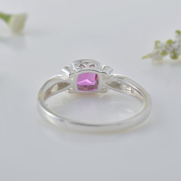 925 Sterling Silver Vintage Style 6x6MM Cushion Pink Topaz Solitaire Ring