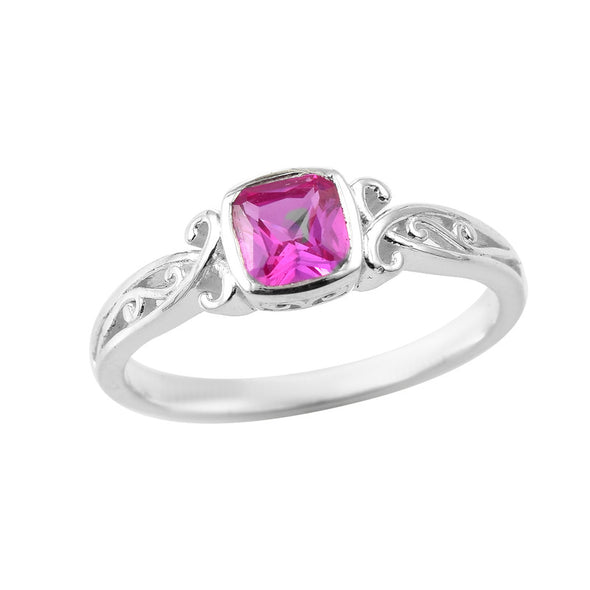 925 Sterling Silver Vintage Style 6x6MM Cushion Pink Topaz Solitaire Ring