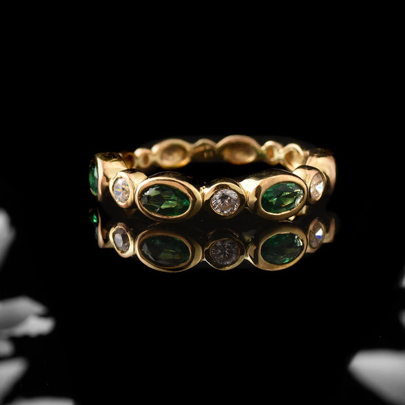 925 Sterling Silver 5x3MM Oval Emerald & White Topaz Eternity Band Ring