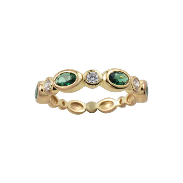 925 Sterling Silver 5x3MM Oval Emerald & White Topaz Eternity Band Ring