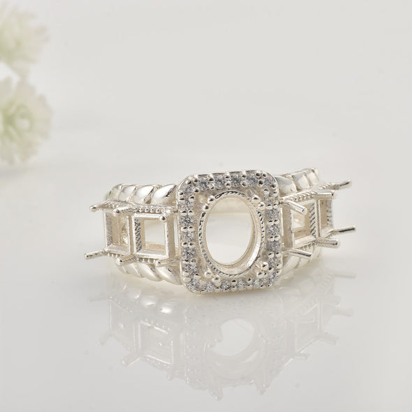 925 Sterling Silver 8x6MM Oval Semi-Mount Ring
