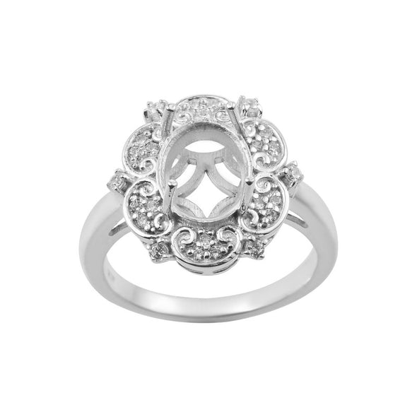 925 Sterling Silver Vintage Floral 10x8MM Oval Semi-Mount Ring