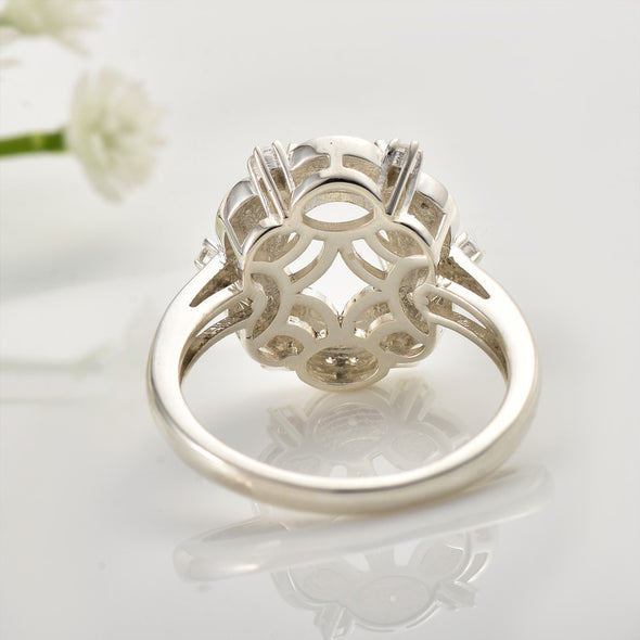 925 Sterling Silver Vintage Floral 10x8MM Oval Semi-Mount Ring