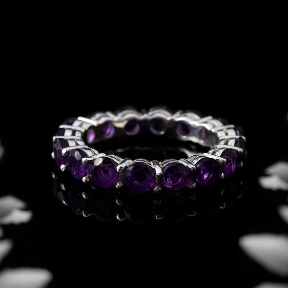 925 Sterling Silver Eternity Band 4x4MM Round Amethyst Ring