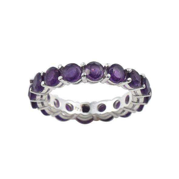 925 Sterling Silver Eternity Band 4x4MM Round Amethyst Ring