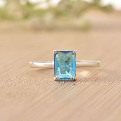 925 Sterling Silver 8x6mm Octagon Swiss Blue Topaz Solitaire Ring