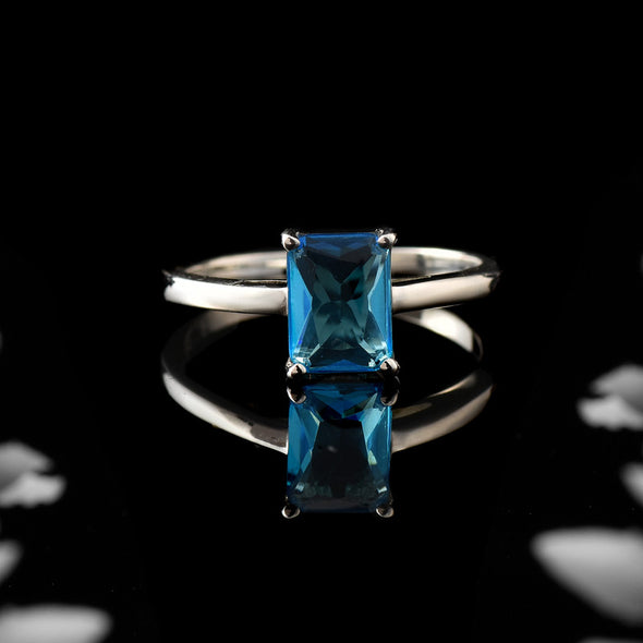 925 Sterling Silver 8x6mm Octagon Swiss Blue Topaz Solitaire Ring