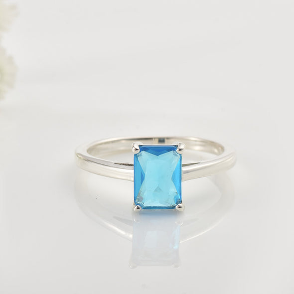 925 Sterling Silver 8x6mm Octagon Swiss Blue Topaz Solitaire Ring