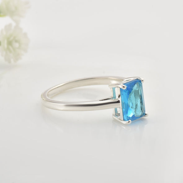 925 Sterling Silver 8x6mm Octagon Swiss Blue Topaz Solitaire Ring