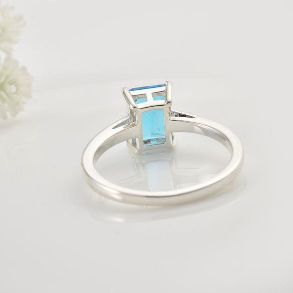 925 Sterling Silver 8x6mm Octagon Swiss Blue Topaz Solitaire Ring