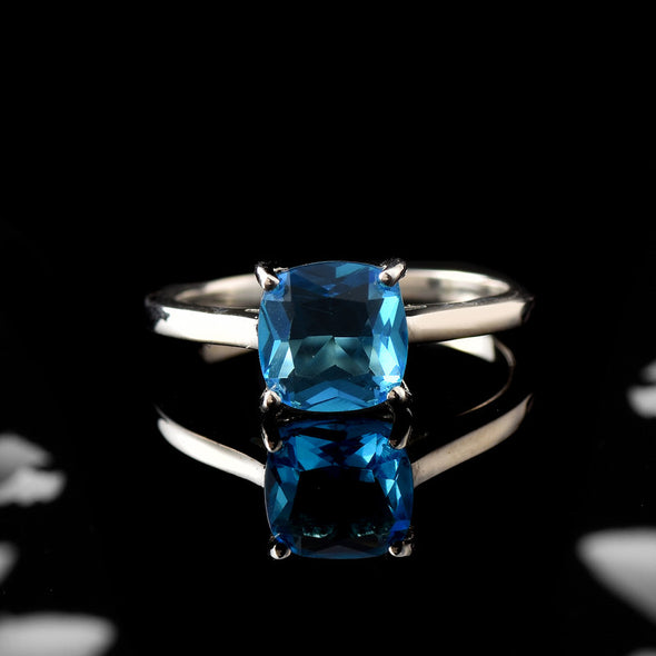 8x8mm Cushion Swiss Blue Topaz Solitaire Ring 925 Sterling Silver