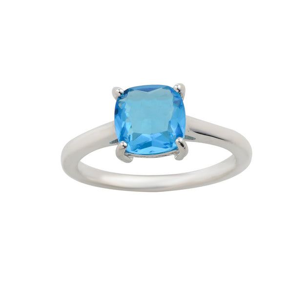 8x8mm Cushion Swiss Blue Topaz Solitaire Ring 925 Sterling Silver