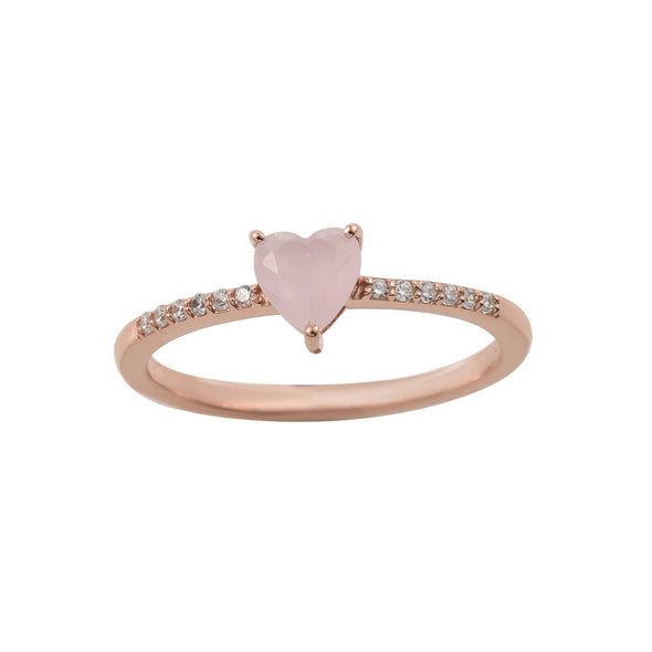 6x6mm Heart Rose Quartz Ring with Cubic Zirconia Accents Ring 925 Sterling Silver