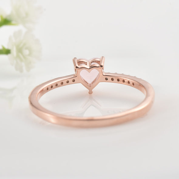 6x6mm Heart Rose Quartz Ring with Cubic Zirconia Accents Ring 925 Sterling Silver