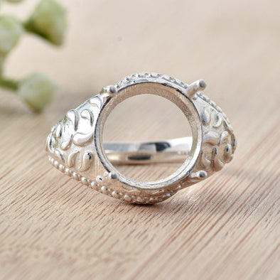 Vintage Inspired Setting 12x12mm Round Semi-Mount Ring 925 Sterling Silver
