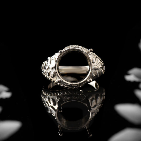 Vintage Inspired Setting 12x12mm Round Semi-Mount Ring 925 Sterling Silver
