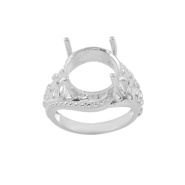 Vintage Inspired Setting 12x12mm Round Semi-Mount Ring 925 Sterling Silver