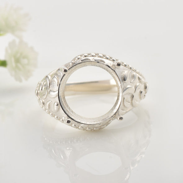 Vintage Inspired Setting 12x12mm Round Semi-Mount Ring 925 Sterling Silver