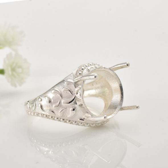 Vintage Inspired Setting 12x12mm Round Semi-Mount Ring 925 Sterling Silver