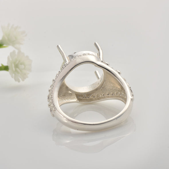 Vintage Inspired Setting 12x12mm Round Semi-Mount Ring 925 Sterling Silver