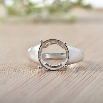 Classic Solitaire Setting 11x11mm Round Semi-Mount Ring 925 Sterling Silver