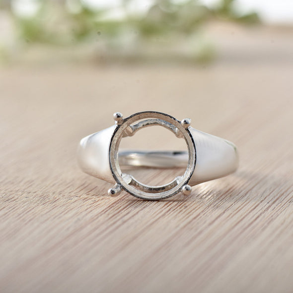 Classic Solitaire Setting 11x11mm Round Semi-Mount Ring 925 Sterling Silver